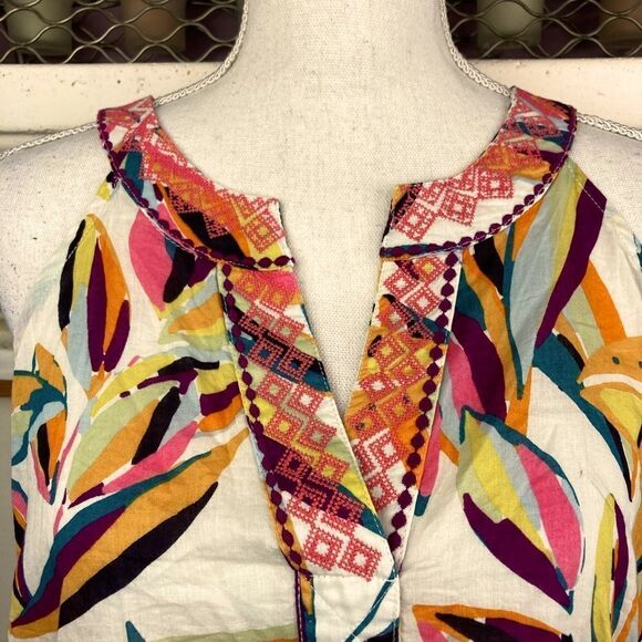 C&C California lemon floral print cotton blouse w/ cross-stitch embroidery - Picture 2 of 6